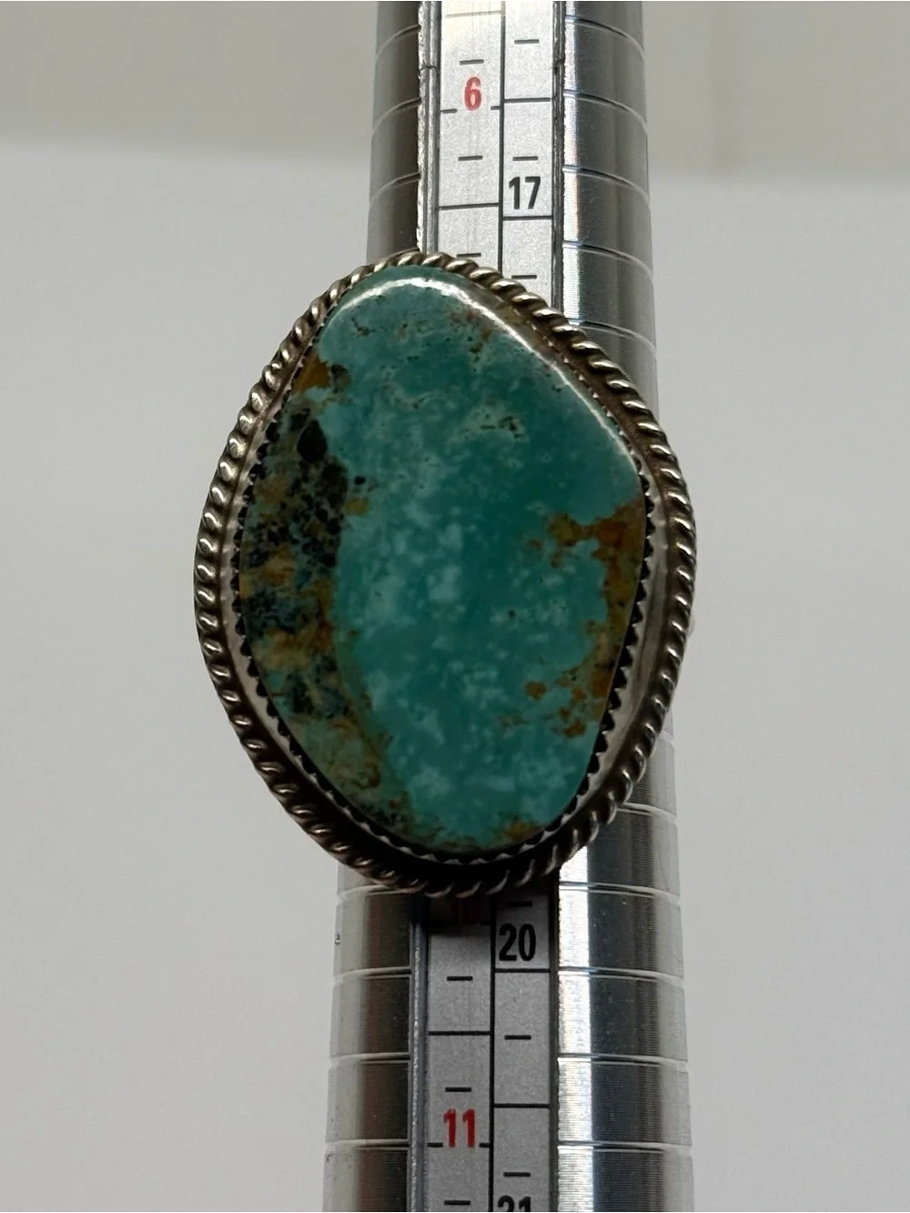 Signed Leslie Nez Sterling Silver Turquoise Adjustable Statement Ring Navajo